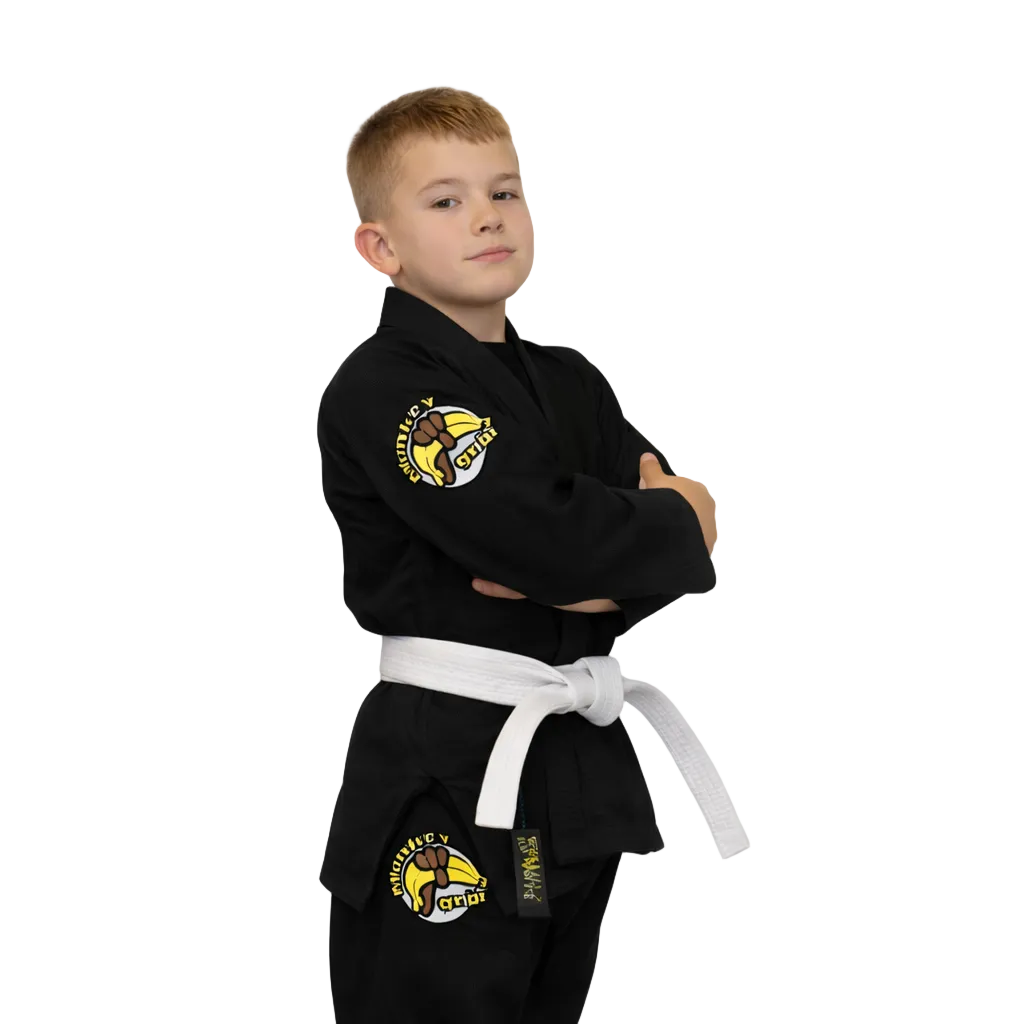 Classic BJJ Gi Barn svart framifrån - 450 GSM pearl weave IBJJF-godkänd