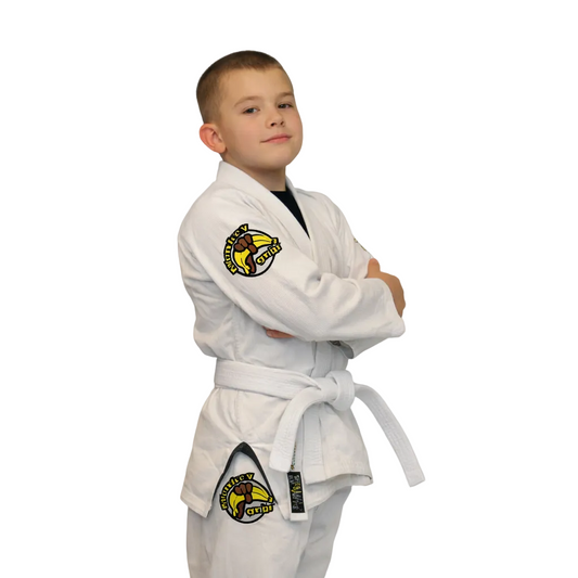 Classic BJJ Gi Barn Vit framifrån - 450 GSM pearl weave IBJJF-godkänd