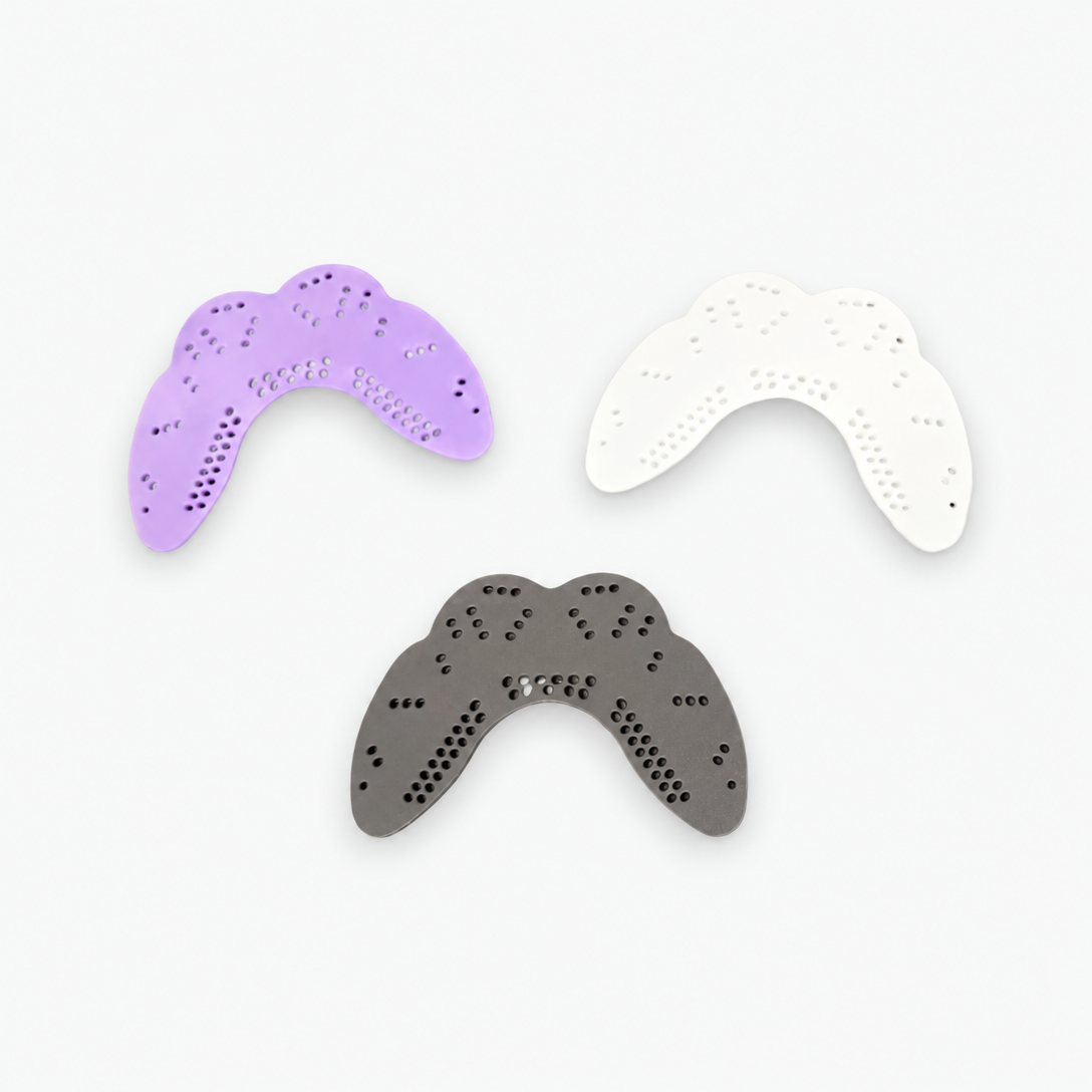 Monkey Grip Tandskydd – svart, vit och lila